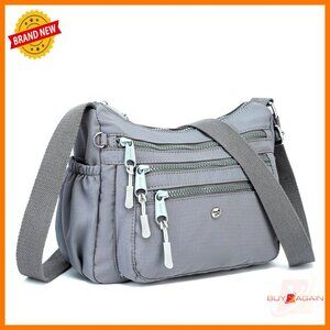 Large Nylon Crossbody Bag with 10 Pockets Lightweight Travel Purse